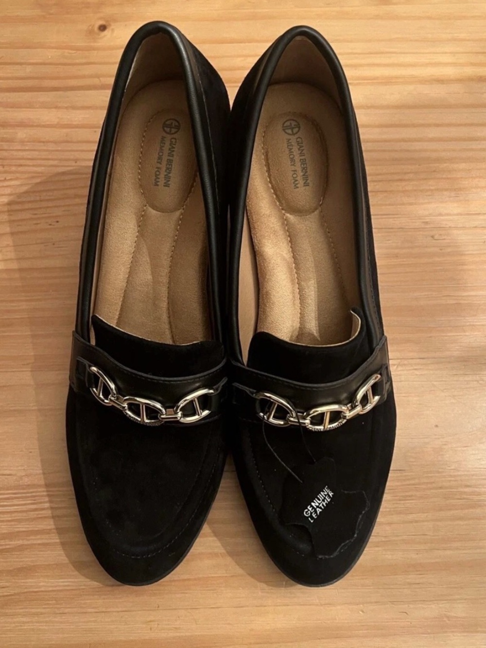 Giani Bernini Black Suede Loafers with Silver Chain